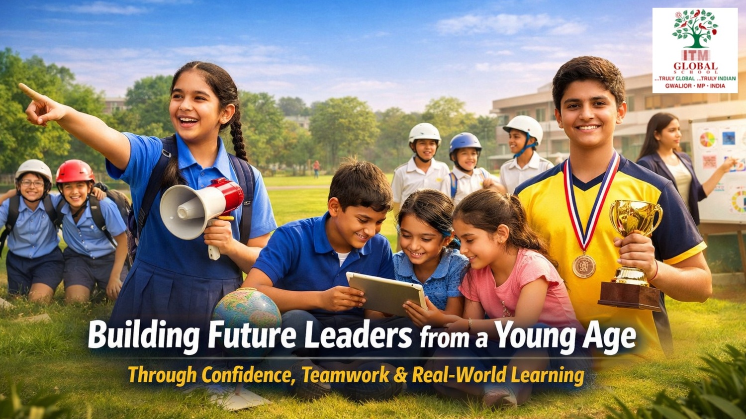 Children developing leadership skills through teamwork and activities at ITM Global School Gwalior